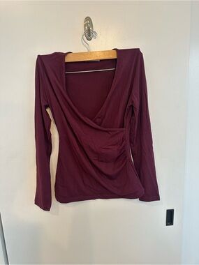Mangopop Women's Deep V Wrap Long-Sleeve Top in Plum Small